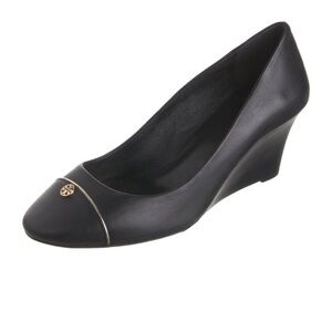 Tory Burch Black and Gold Wedge Shoes PACEY size 9